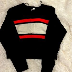 NWOT Small H&M sweater!! light knit material; dark blue with red/white stripes